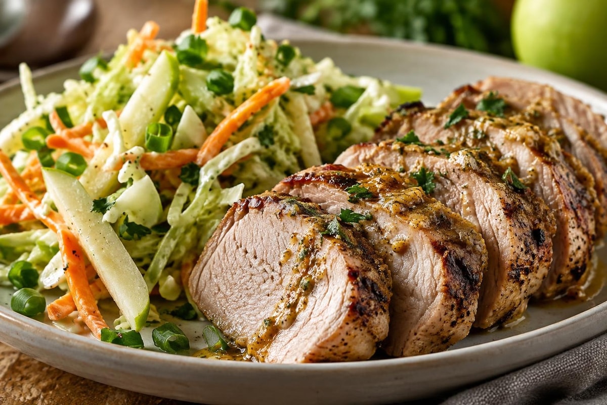 Lean Pork Tenderloin Apple Slaw Lean Pork Tenderloin Apple Slaw recipe from Featherlite Fork