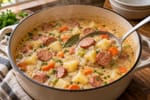 Creamy Kielbasa Potato Soup recipe from Thrifty Thyme