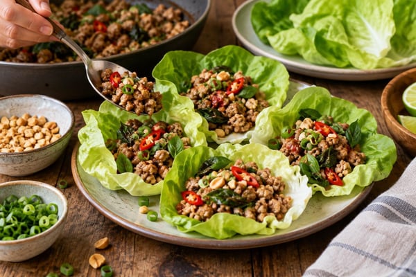 Thai Basil Chicken Lettuce Cups Thai Basil Chicken Lettuce Cups recipe from Sage & Millet Kitchen