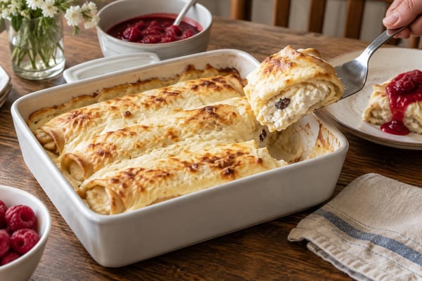 Cheese Blintz Casserole Dessert Meal Tray recipe from Sabbath Table Studio