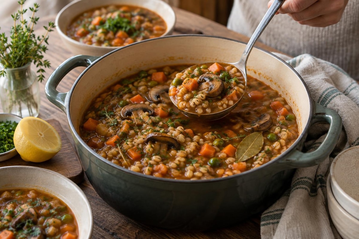 Mushroom Barley Vegetable Stew Mushroom Barley Vegetable Stew recipe from Sabbath Table Studio