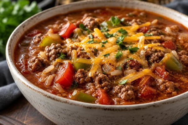 Slow Cooker Stuffed Pepper Soup recipe from Ember Pot