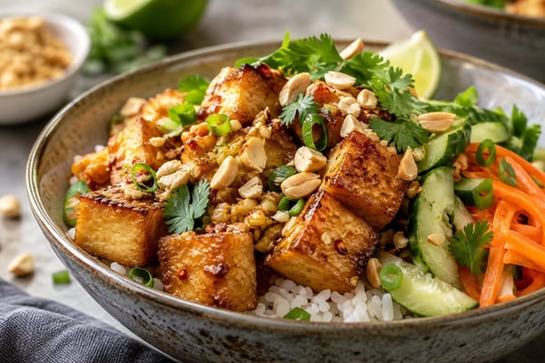 Crispy Tofu Lemongrass Bowls recipe from Pure Fork Plant Lab