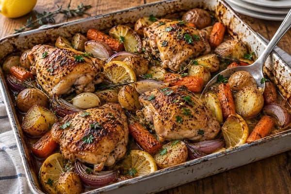 One-Pot Herb Roast Chicken Tray Bake One-Pot Herb Roast Chicken Tray Bake recipe from Crossroads Kitchen
