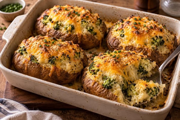 Broccoli Cheddar Stuffed Potatoes Broccoli Cheddar Stuffed Potatoes recipe from Verdigrain Table