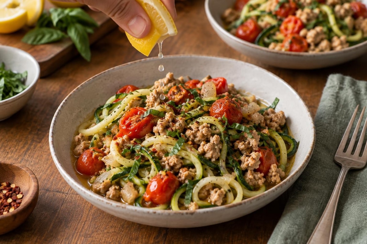 Tomato Basil Turkey Zoodle Bowls Tomato Basil Turkey Zoodle Bowls recipe from Primal Flame Kitchen