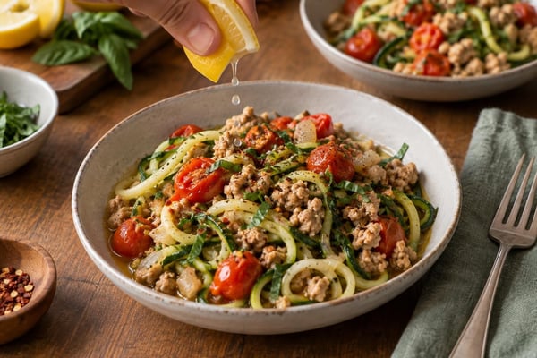 Tomato Basil Turkey Zoodle Bowls Tomato Basil Turkey Zoodle Bowls recipe from Primal Flame Kitchen