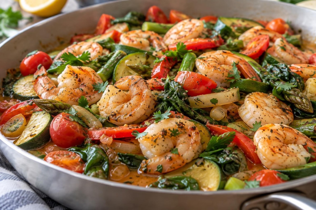 Shrimp Vegetable Skillet Primavera Shrimp Vegetable Skillet Primavera recipe from Featherlite Fork