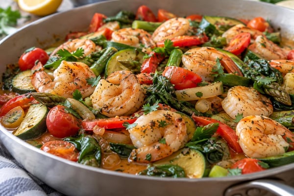 Shrimp Vegetable Skillet Primavera Shrimp Vegetable Skillet Primavera recipe from Featherlite Fork