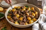 Lightning Steak Bits with Garlic Butter Potatoes recipe from Quarter Hour Table