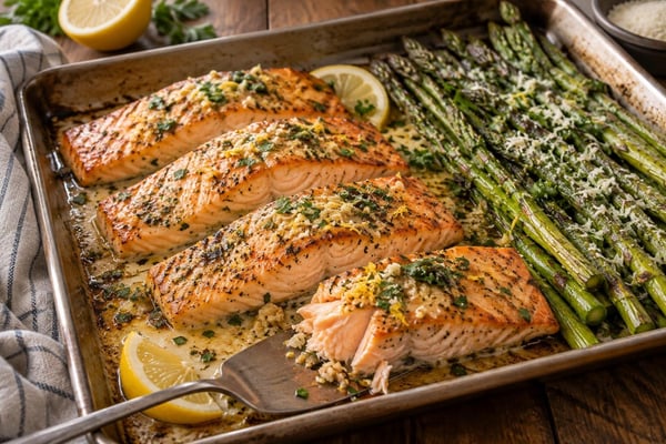 Salmon Garlic Butter Asparagus Tray Salmon Garlic Butter Asparagus Tray recipe from Counter Carb Kitchen