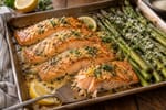 Salmon Garlic Butter Asparagus Tray recipe from Counter Carb Kitchen