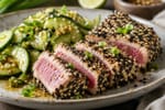Tuna Steak Sesame Cucumber Salad recipe from Harbor Spoon Kitchen