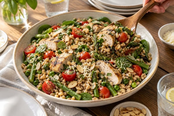 Glow Farro Primavera Salad Glow Farro Primavera Salad recipe from Bright Balance Kitchen