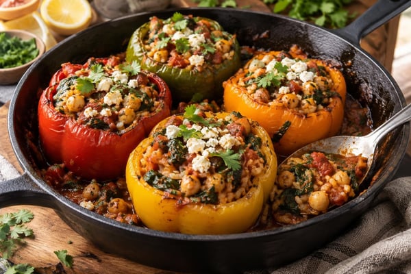 Skillet Smoky Chickpea Stuffed Peppers Skillet Smoky Chickpea Stuffed Peppers recipe from Crossroads Kitchen