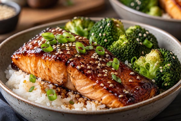 Portioned Teriyaki Salmon Rice Portions Portioned Teriyaki Salmon Rice Portions recipe from Sunday Box Kitchen