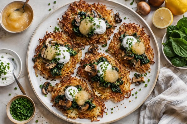 Potato Latke Smash Dinner Tray recipe from Sabbath Table Studio