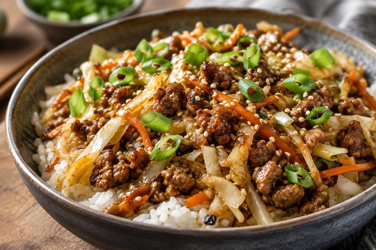 Weeknight Egg Roll Skillet Dinner recipe from Quarter Hour Table