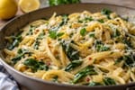 One-Skillet Creamy Lemon Spinach Pasta recipe from Quarter Hour Table