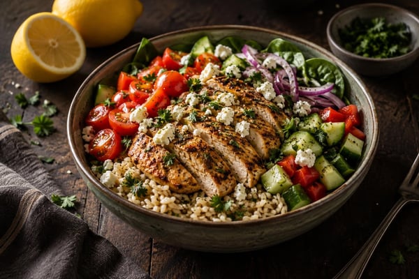 Garden Sunshine Chicken Brown Rice Bowls Garden Sunshine Chicken Brown Rice Bowls recipe from Bright Balance Kitchen