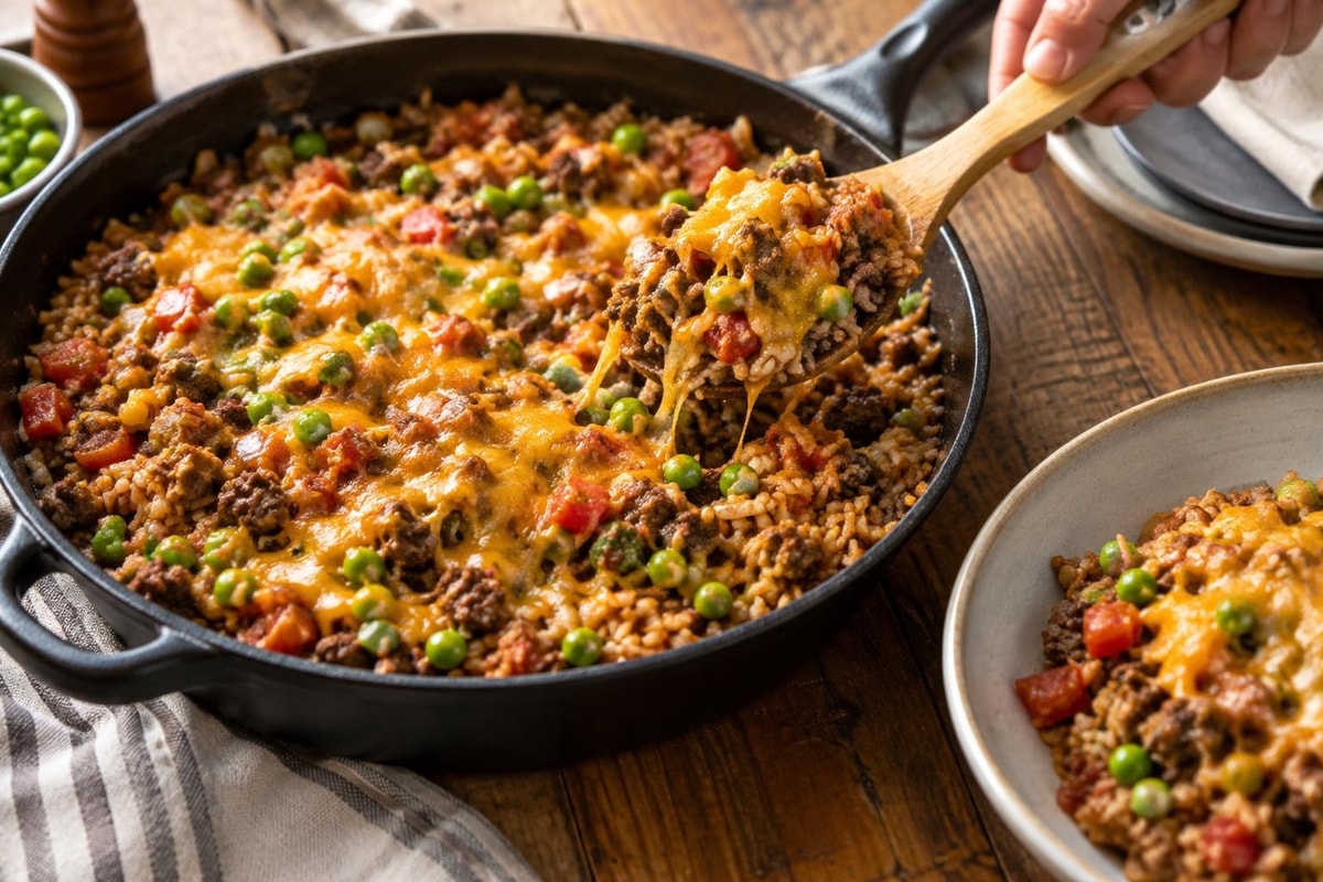 Cheesy Beef and Rice Skillet Cheesy Beef and Rice Skillet recipe from Thrifty Thyme