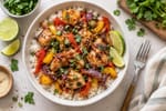 Sheet-Pan Honey Lime Chicken Rice Bowls recipe from Crossroads Kitchen