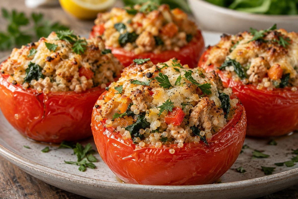 Stuffed Tomato Turkey Quinoa Cups Stuffed Tomato Turkey Quinoa Cups recipe from Counter Carb Kitchen