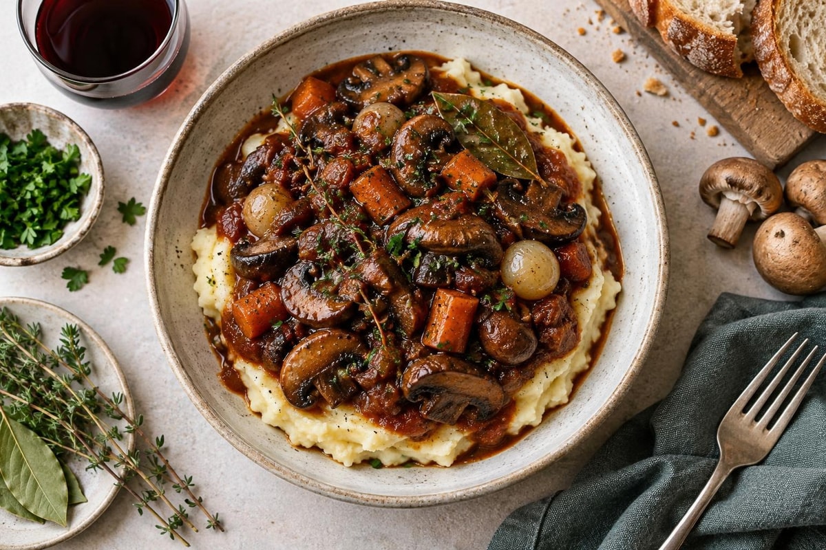 Vegan Mushroom Bourguignon Vegan Mushroom Bourguignon recipe from Pure Fork Plant Lab
