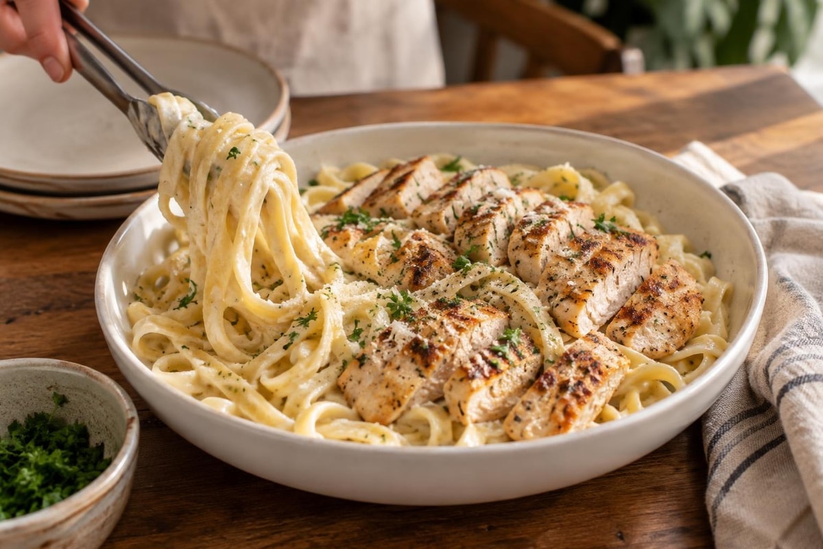 Chicken Alfredo Chicken Alfredo recipe from Hearthday Table