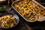 Creamy Beef Stroganoff Bake recipe from Freezer Meals Hub