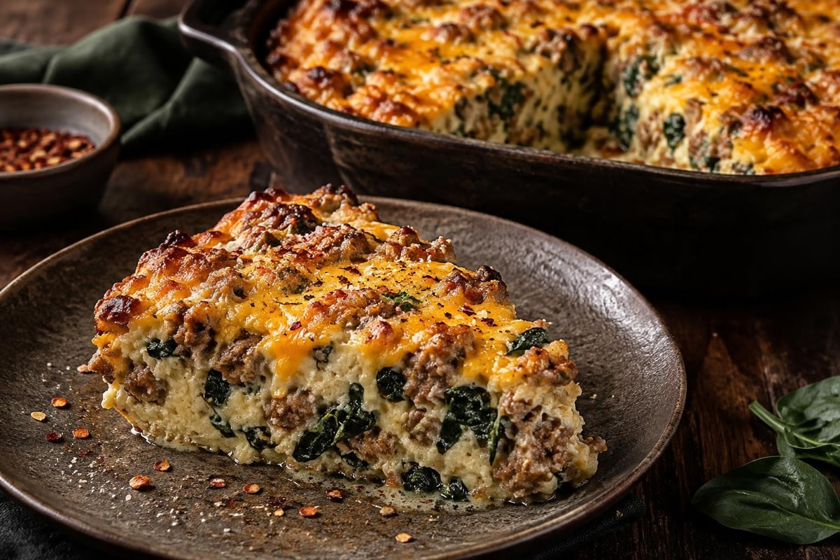 Sausage Cream Spinach Bake Sausage Cream Spinach Bake recipe from Ketolite Table