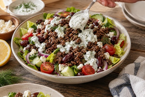Keto-ish Low-Carb Greek Gyro Salad recipe from Carb Smart Table