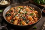 One-Pot Tomato Basil Turkey Gnocchi recipe from Crossroads Kitchen