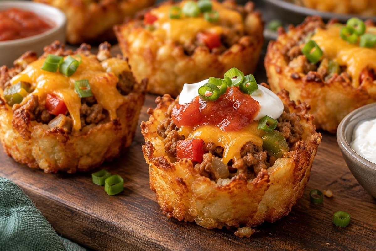 Cheesy Turkey Taco Tater Tot Cups Cheesy Turkey Taco Tater Tot Cups recipe from Little Fork Academy