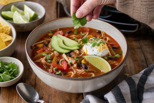 Slow Cooker Chicken Fajita Soup recipe from Ember Pot
