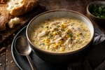 Slow Cooker Creamy Chicken & Corn Soup recipe from Ember Pot