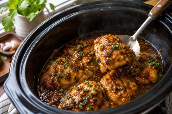 Slow Cooker Honey Garlic Chicken with Fresh Herbs recipe from Ember Pot