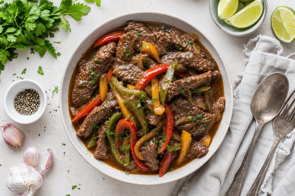 Slow Cooker Pepper Steak recipe from Ember Pot