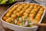 Chicken Pot Pie Tater Tot Casserole recipe from The Frosted Fork