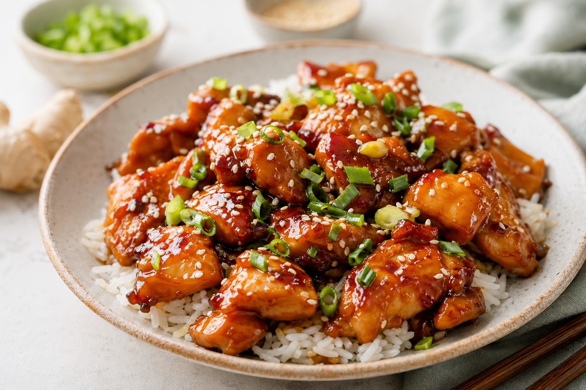 Sticky Honey Ginger Chicken Sticky Honey Ginger Chicken recipe from The Frosted Fork