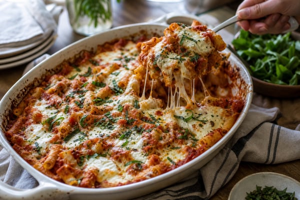Baked Ziti with Fresh Herbs recipe from Hearthday Table