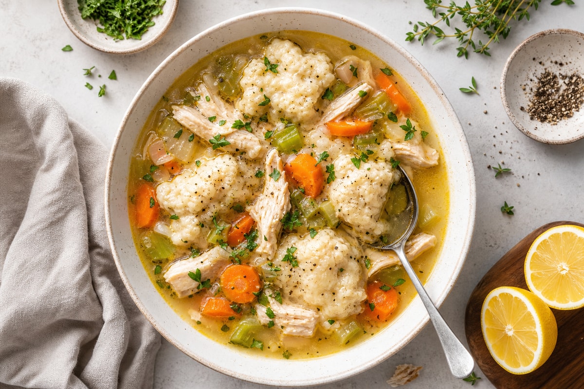 Chicken and Dumpling Soup recipe from Hearthday Table