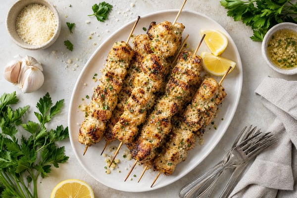 Garlic Parmesan Chicken Skewers Garlic Parmesan Chicken Skewers recipe from Hearthday Table