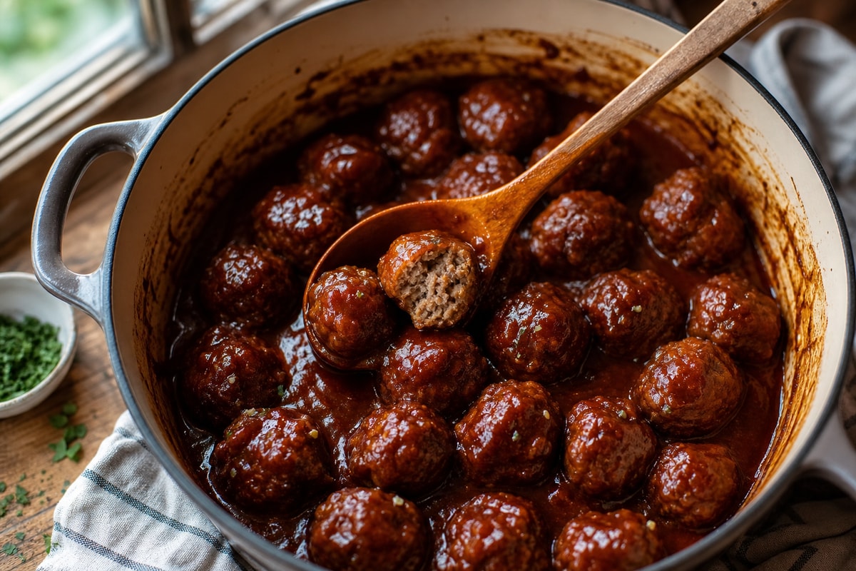 Homemade BBQ Meatballs recipe from Hearthday Table