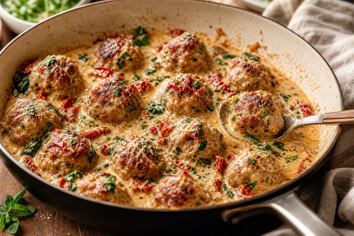 Marry Me Chicken Meatballs recipe from Hearthday Table