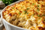 Three Cheese Chicken Alfredo Bake recipe from Hearthday Table