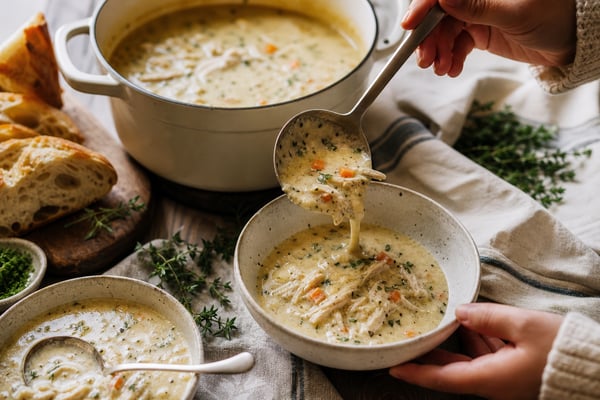 Creamy Chicken Soup with Fresh Herbs recipe from Derek's Table
