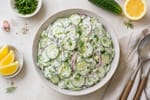 Creamy Garlic Cucumber Salad recipe from Derek's Table