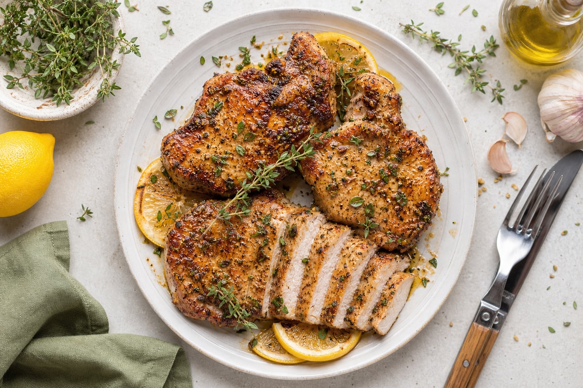 Crispy Oven Baked Pork Chops recipe from Simone's Protein Plate