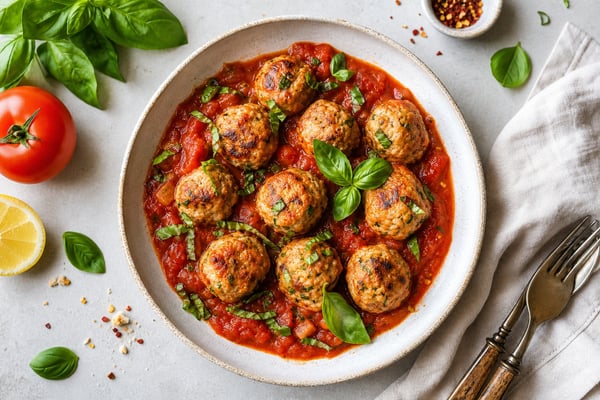 Tomato Basil Turkey Meatballs recipe from Clear Brook Kitchen